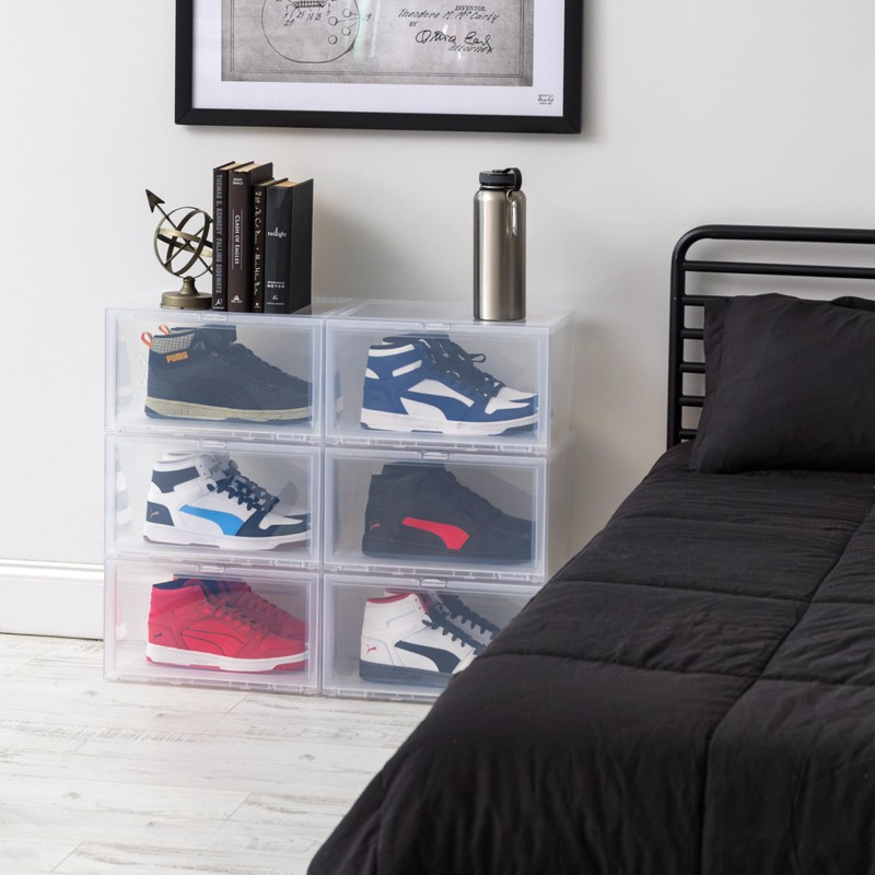 IRIS USA Stackable Shoe Display Box with Flip Up Door,