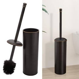 BESy Escobilla de Inodoro y Soporte, Juego de Limpieza de Taza de Inodoro con Dos Cepillos con Mango Extra Largo, Escobilla de Inodoro de Cerdas Duraderas y Soporte con Tapa, Acero Inoxidable