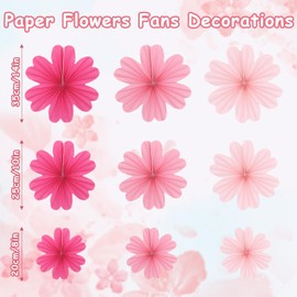 Jiusely 9PCS Paper Flowers Fans Decorations Pink Flower Birthday Party Hanging Decorations Paper Fans Floral Backdrop Decor for Birthdays Weddings Garden Classroom Baby Shower Tea Party Decorations