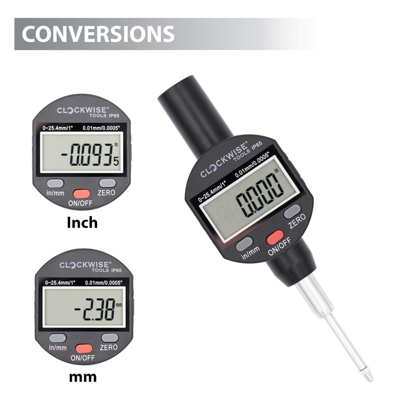 Clockwise Tools IP65 Grade Digital Indicator, DPIR-0105, 0-1 Inch/25.4mm, Inch/Metric