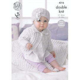 King Cole 4316 Knitting Pattern Girls Cardigan Blanket and Hat to king in King Cole Smarty DK