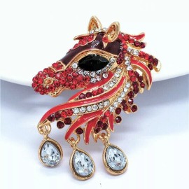 Betsey Johnson Dangle JEWELS Red HORSE Rhinestone Enamel Betsey Johnson Necklace Pendant Brooch