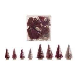 Creative Co-Op Sisal Bottle Brush Trees with Wood Bases, Burgundy and Pink, Set of 16