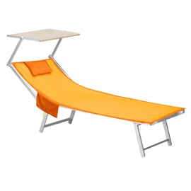 Deluxe Microfibre Beach Towel with Side Pockets and Inflatable Pillow, Microfibre Towel with Hooks for Maximum Relaxation, Beach Towel 190 x 70 cm (02-Orange)