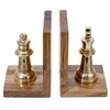 MyGift Decorative Chess Bookends Heavy Duty Mango Wood and Brass