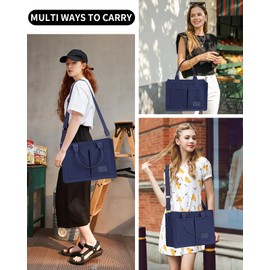 Large Canvas Tote Bag for Women Zipper Work Tote Crossbody Tote Purse Handbag Shoulder Satchel Travel Gym Everyday Bag (Dark Blue, XL)