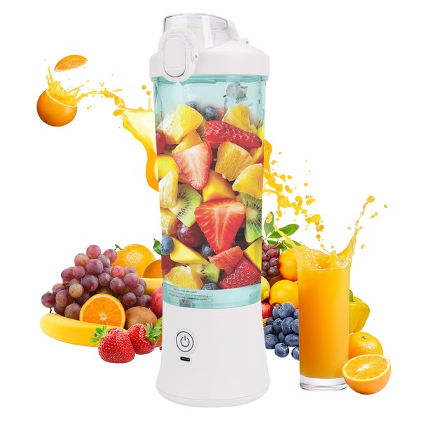 Blender, Portable Mixeur des Fruits 600 ML, Mini Blender USB pour Smoothie, Milk-shake, Jus de Fruits, 6 Lames Fruit Mixer Juicer Personnel Blender Cup pour Voyage Cuisine, Sans BPA (blanc)