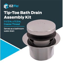 Eastman Tip-Toe Bath Drain Assembly Kit with Flange and Drain Washer, 1-1/2 Inch x 11.5 Inch Coarse Thread, Chrome Plated, 35235