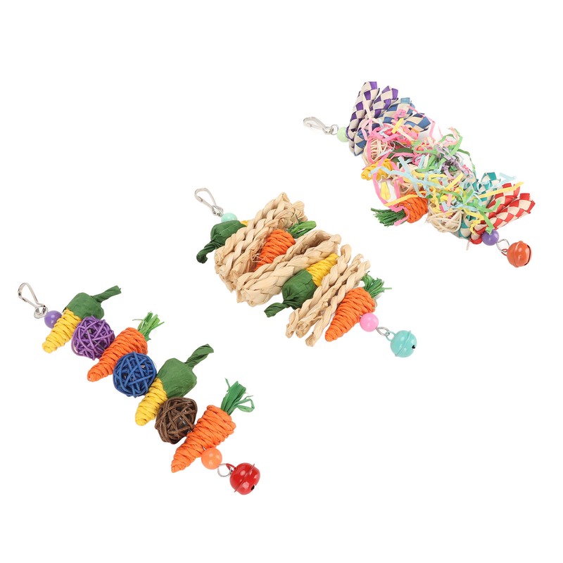 3pcs Parrot Chew Toys Weave Carrot Corn Rattan Balls Shredded