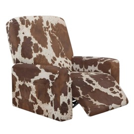 Cugasmaru Cow Print Lazy Boy Recliner Chair Covers 4-Piece Covers for Recliners Elastic Bottom Slipcover Waterproof Washable Pet Safe Storage Pockets Furniture Protector