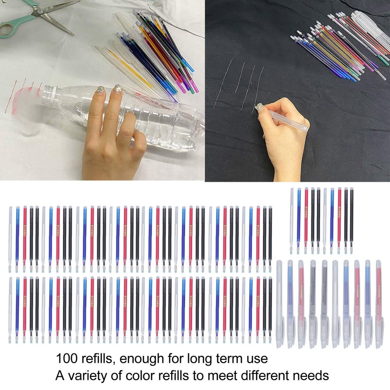 100Pcs Heat Erase Pens Erasable Smoother Writing Various Colors Fabric