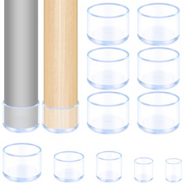 Hilitchi 20PCS Round Furniture Leg Caps 1.5" x 1.18" Anti-Slip Chair Leg Floor Protectors Vinyl Flexible Chair Leg Floor Protectors for Chair Table Bed(Transparent)