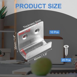 sourcing map 10 Pcs Stainless Steel Tile Hanger, Tile Display Wall Hanger Mounting Bracket Wall Mounted Hook Fastener Bracket for Mirrors Picture Frames, Silver (Inner Width 15mm)