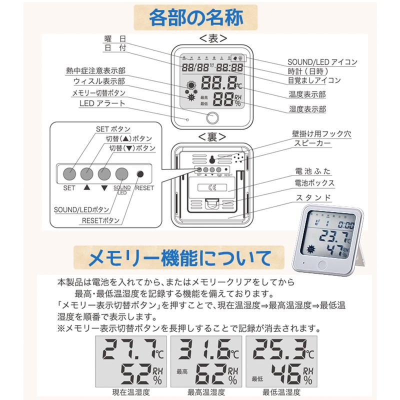 Ohm Flu Heatstroke Note Function with Hygrometer White Tem – W Tem – 300 – W