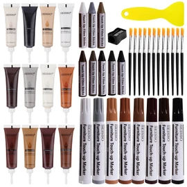 SEISSO Wood Furniture Repair Kit, 42 Pcs Wood Filler and Touch Up Markers with Wax Sticks, Vinyl Floor Repair Kit for Scratches, Cracks, Holes, Discoloration for Door, Stain, Floor, Table, Cabinet