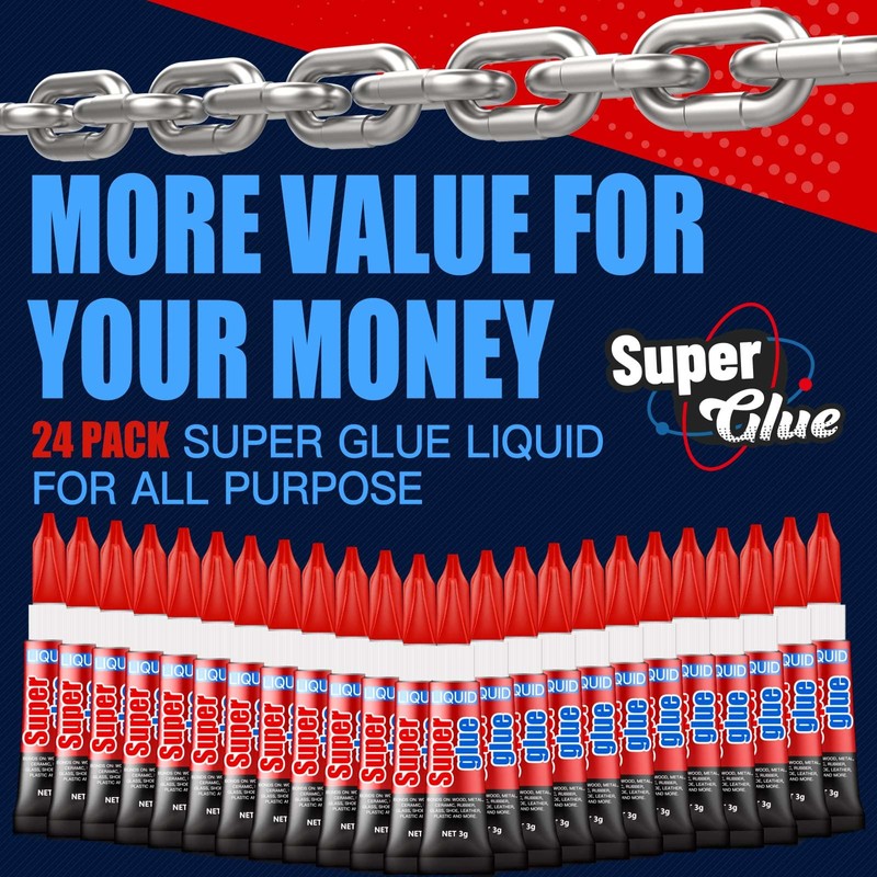 3 Gram (Pack of 24) Single Use Super Glue Liquid,