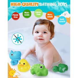 SOPPYCID Baby Bath Toys for Infants 6 12 18 Months, Animal Shape Toddler Bath Toys, Soft Silicone Bathtub Baby Toys, Baby Bath Essentials, Gift for 1 2 3 Years Old Boys Girls (4Pcs)