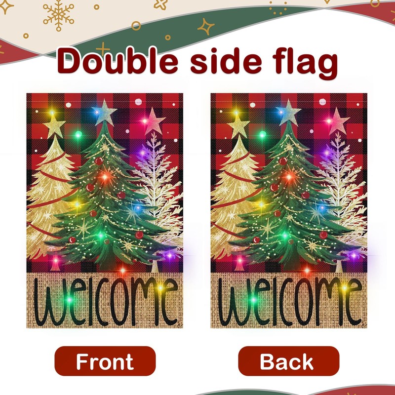 Lighted Christmas Garden Flag 12x18 Double Sided, 8 Modes Solar