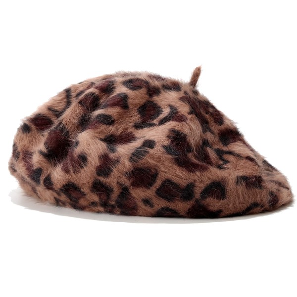 Joylife Fluffy Leopard Print Beret Hat Trendy Cheetah Pattern French
