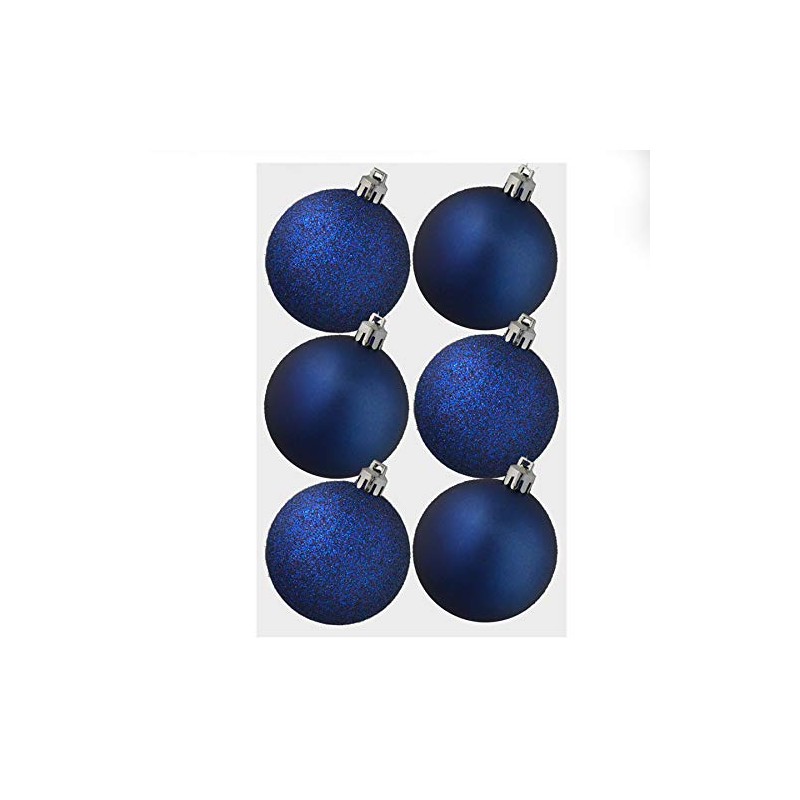 Christmas Decoration 6 Pack 80mm Glitter/Plain Baubles - Midnight Blue