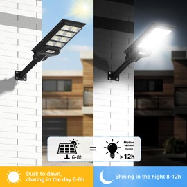 UCGG Solar Street Light Outdoor, 1000W 6500K Dusk to Dawn Light with Remote Control, Motion Sensor Lights with Timer & Brightness Setting, Waterproof Flood Light for Yard Parking Lot Garage Pathway