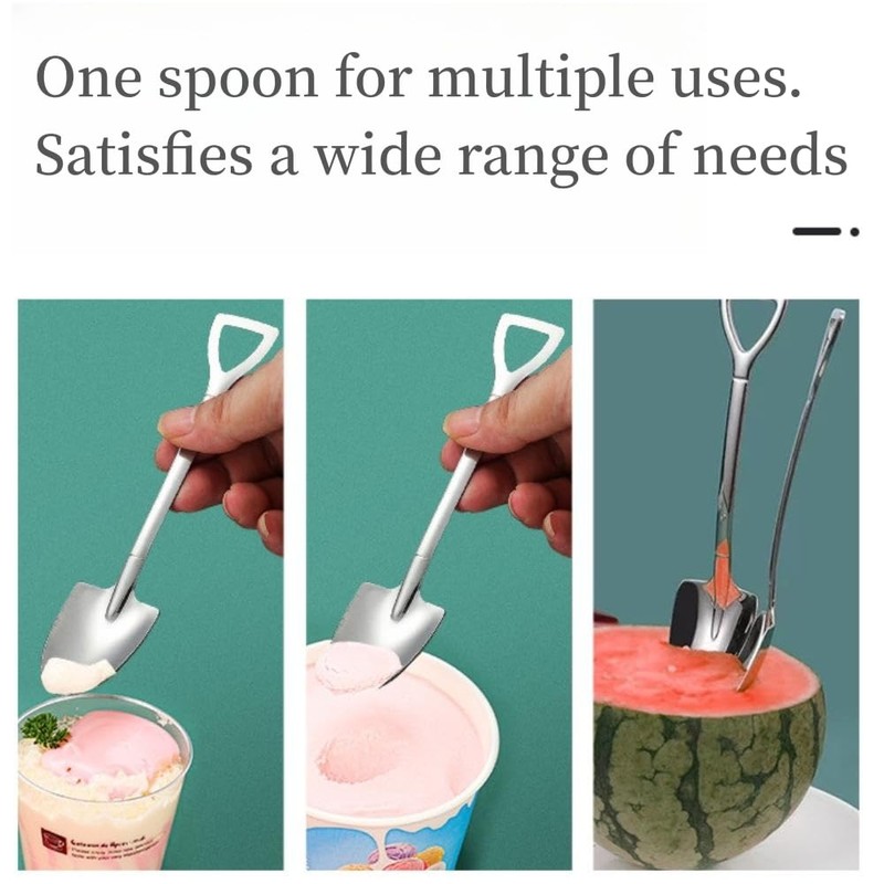 6 Pieces Small Shovel Spoon Fork Stainless Steel Dessert Spoons