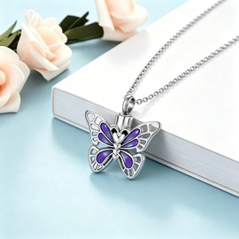 NanMuc Purple Butterfly Urn Necklace for Ashes Insect Cremation Keepsake Pendant Ashes Holder Memorial Jewlery for Grandma Mom