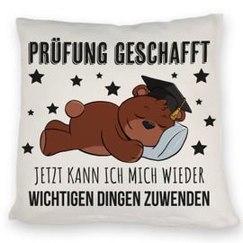 speecheese Sleeping Bear with Graduation Hat Cushion with Saying Exam Passed Graduation Bear Cushion Brown Bear for Relaxing After High School and School