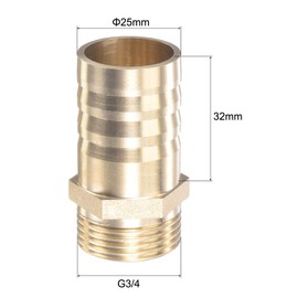 sourcing map Brass Hose Barb Fitting Straight 25mm x G3/4 Male Thread Pipe Connector with Stainless Steel Hose Clamp, Pack of 1