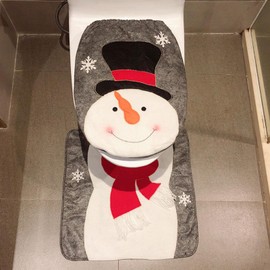 Christmas Toilet Seat Covers for Lid Pads Funny Christmas Decorations Christmas Toilet Seat Cover Set U-Shaped Toilet Rug Washable Soft Toilet Cover Seat (Snowman)