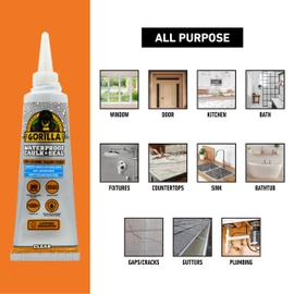 Gorilla 100% Silicone Caulk, Waterproof Sealant, 2.8oz Squeeze Tube (Pack of 2) – Clear -10 Year Mold Resistant Kitchen, Window, Bath, Marine, Door and More