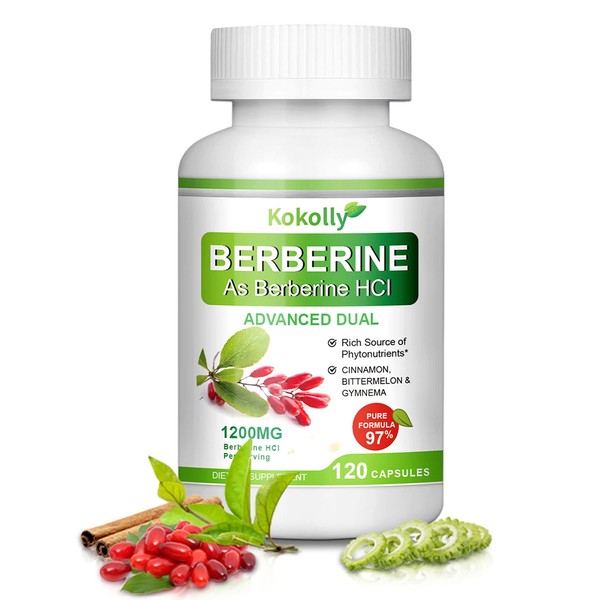 KOKOLLY Berberine Supplement 1200mg -Natural Plant- Based with Berberine HCL,Cinnamon,