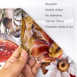 ChicSkin Stained Glass Window Hanging Cling, Watercolor Window Border Film Decorative Fall Window Clings, Glass Window Decor Mushrooms Window Stickers 35.43"X11.81"