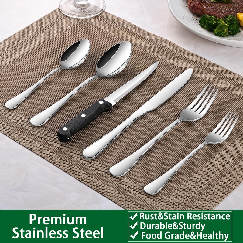 24-Piece Silverware Set with Steak Knives,Flatware Set Service for 4