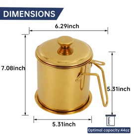 Blueden Recipiente de grasa de tocino con colador fino y tapa, recipiente de almacenamiento de aceite de 45 onzas, colador de aceite para freidora profunda, olla de aceite de filtro, adecuado para almacenar aceite de freír y grasa de cocina para cocina. 