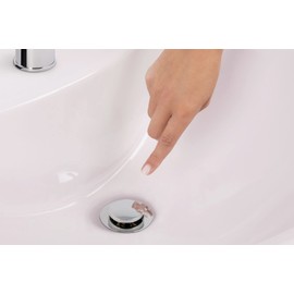 Sanitop-Wingenroth Pop-Up Valve | Lockable by Pressing | for Sink with Overflow | Chrome | Round | Standard Connection: 1 1/4 | 80 mm Shaft Length | Plug: Diameter 38 mm | Metal | 22553 3