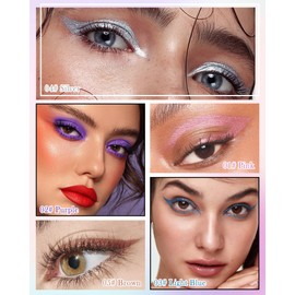 5 Colours Glitter Liquid Eyeliner Set, Silver Brown Blue Purple Pink Metallic Shimmer Eyeliner Waterproof Durable Ultra Fine Feather, High Pigment Eye Makeup for Cosplay Party Set