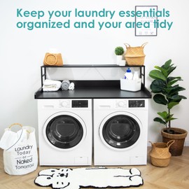 Drifop Washer Dryer Countertop with Shelf, 27.5" W x 54" L Laundry Countertop with Edge Rails, Laundry Topper for Washer and Dryer with Non-Slip Pads, Black(Wooden