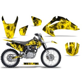 Wholesale Decals MX Dirt Bike Graphics kit with Number Plate Sticker Decals Compatible with Honda CRF150 and CRF230F 2003-2007 - Flames Yellow