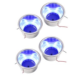 4PCS LED Stainless Steel Cup Drink Holderwith 8 LED Blue DrainMarine Boat Rv Camper