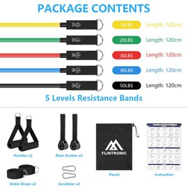 Flintronic Resistance Bands Set, TPE Elastic Bands With 5 Fitness Tubes, 2 Foam Handles, 2 Ankle Straps, 2 Door Anchor, 2 Carabiner, for Strength Training Fitness Pilates Yoga