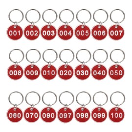 sourcing map Number Key Tags 1-100, 30mm Round Aluminum Metal Number Tags with Key Rings Numbered Keychains Luggage Labels ID Tag for Dormitory House Lockers Identification Hang Tags, Red