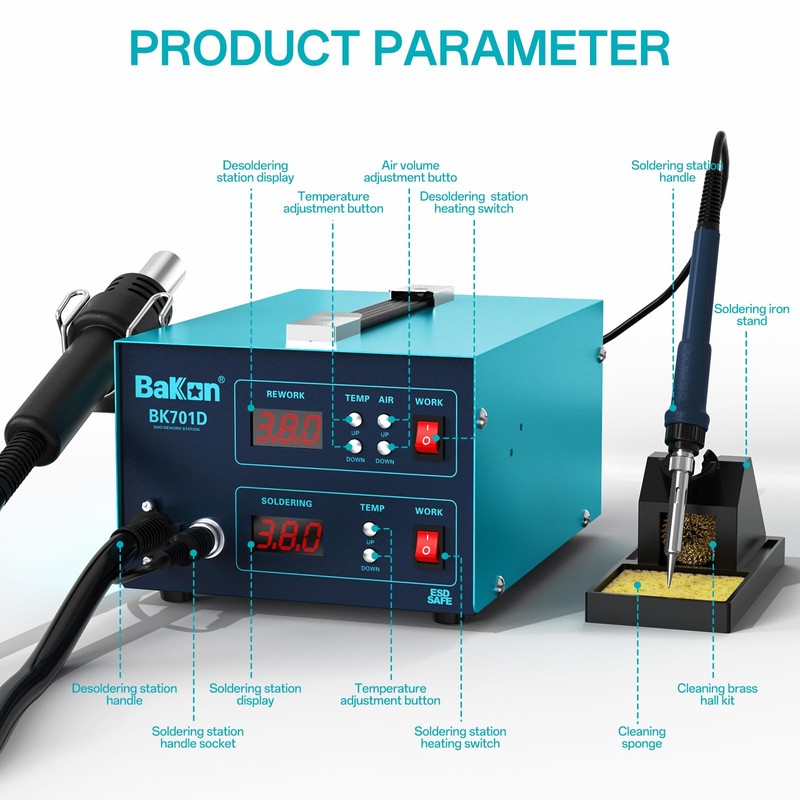 BK701D 700W Soldering Station, 2 In 1 Hot Air Rework
