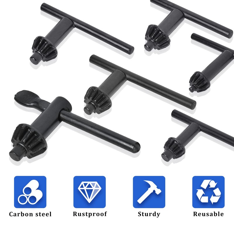 Worldity 6 Sizes Drill Chuck Key Wrench, Heavy Duty Carbon