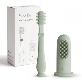 Moonkie Baby Finger Toothbrush Tongue Oral Cleaner Kit for 3 Months +, 2 Pcs (Mint)