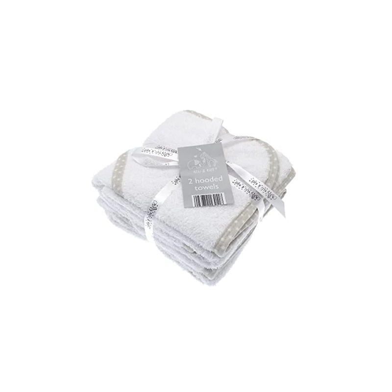 2 Soft White Elli and Raff Baby Hooded Bath Time