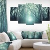 Designart Fall Forest Path with Green Light-Landscape Photo Canvas Print-60x32