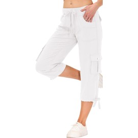 MoFiz - Capris para mujer con bolsillos, ajuste holgado, casual, pantalones capri elegantes, ligeros, holgados, para senderismo, Blanco, XL