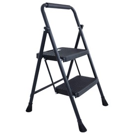Elevon Folding Step Stool with Wide Anti-Slip Pedal, ​330​lbs Sturdy Steel Ladder, Black, 2-Step