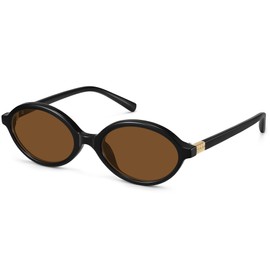 Fozono Retro Oval Sunglasses for Women Trendy Small Vintage Round Sun Glasses UV Protection UV Protection Black Frame/Brown Lens